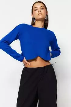 Свитер Trendyol Saks укороченный с круглым вырезом, синий