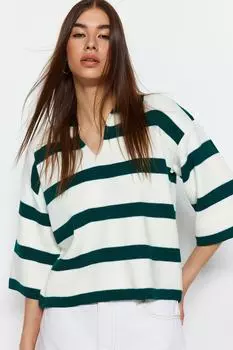 Свитер Trendyol в базовую полоску, темно-зеленый