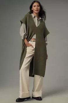 Свитер-туника Anthropologie с разрезами, зеленый