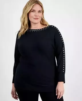 Свитер-туника больших размеров с заклепками I.N.C. International Concepts, черный