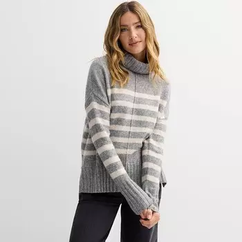 Свитер-туника с высоким воротником Petite Sonoma Goods For Life, цвет Grey Classic Stripe