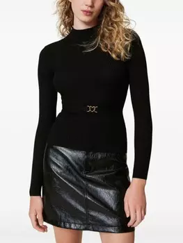 Свитер TWINSET с высоким воротом и поясом, черный