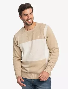 Свитер U.S. Polo Assn. Patchwork Crew Neck, бежевый