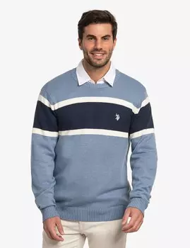 Свитер U.S. Polo Assn. Soft Engineered Stripe Crew Neck, синий