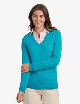 Свитер U.S. Polo Assn. Soft Touch V-Neck, бирюзовый