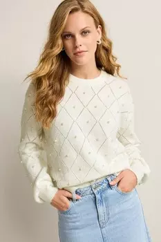 Свитер украшенный жемчугом Next, белый