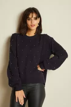 Свитер украшенный жемчугом Next, синий