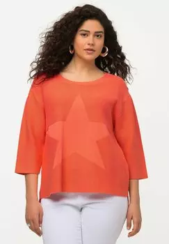 Свитер Ulla Popken En Point Mousse Col Rond Et Manches 3/4 toile, мандарин