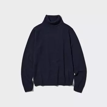 Кашемировый джемпер с высоким воротом Uniqlo, темно-синий