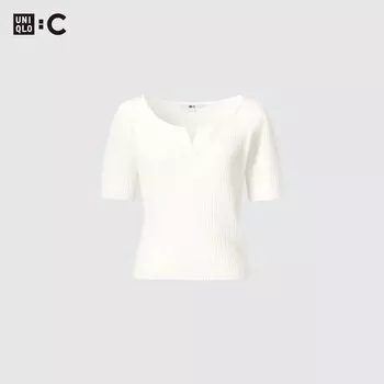 Свитер Uniqlo женский с коротким рукавом, молочный
