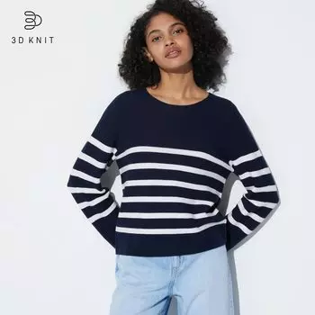 Свитер Uniqlo женский с круглым вырезом, темно-синий