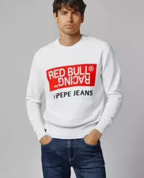Свитер унисекс с круглым вырезом и логотипом интарсии Pepe Jeans, белый