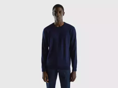Свитер United Colors of Benetton с круглым вырезом и фирменной этикеткой, цвет морской волны