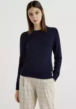 Свитер United Colors of Benetton с круглым вырезом классической формы, цвет морской волны