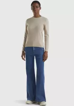 Свитер United Colors of Benetton с круглым вырезом классической формы, бежевый