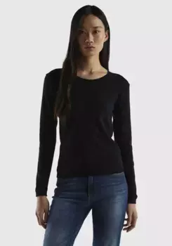 Свитер United Colors of Benetton с круглым вырезом и декоративным подолом, черный