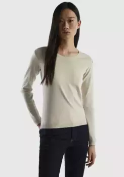 Свитер United Colors of Benetton с круглым вырезом и декоративным подолом, бежевый