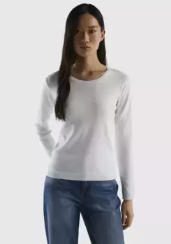 Свитер United Colors of Benetton с круглым вырезом и декоративным подолом, кремовый