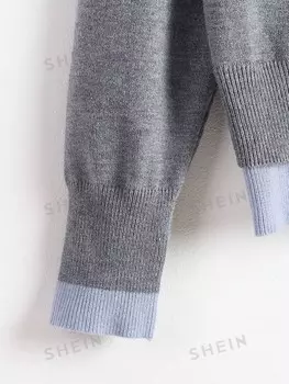 Свитер Unity, круглый вырез, свободная вязка, можно носить двумя способами, контрастного цвета, базовый Shein, серый