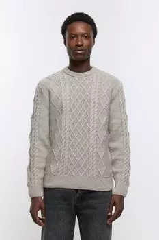 Свитер узкого кроя косой вязки River Island, серый