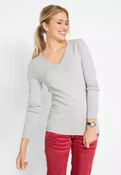 Свитер V-AUSSCHNITT BEQUEMER BASIC bonprix, светло-серый