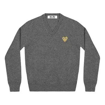 Свитер v-neck pullover gold emblem 'grey' Comme Des Garcons Play, серый