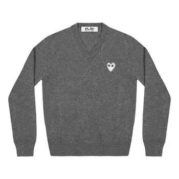 Свитер v-neck pullover white emblem 'grey' Comme Des Garcons Play, серый