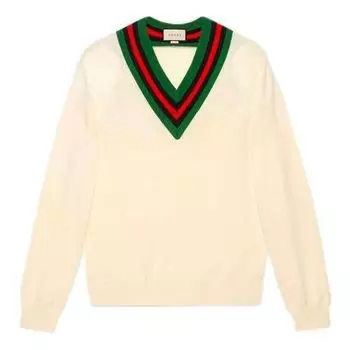 Свитер v-neck wool knit jumper 'white' Gucci, белый