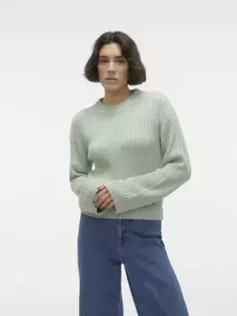 Свитер Vero Moda с круглым вырезом "VMHILDE LS O-NECK SHORT PULLOVER NOOS", зеленый