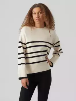 Свитер Vero Moda с круглым вырезом "VMSABA LS O-NECK STRIPE PULLOVER GA NOOS", с полосатым узором, цвет Birch Stripes Black