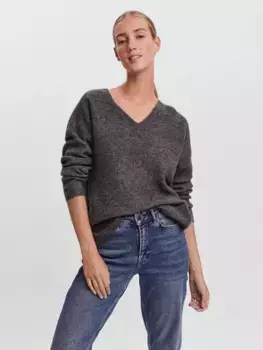Свитер Vero Moda с V-образным вырезом "VMCREWLEFILE LS V-NECK BLOUSE NOOS", серый
