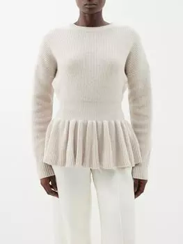 Свитер vido из смесового мериноса с баской Altuzarra, бежевый