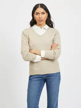 Свитер Vila Dnner Strick Basic Stretch Sweater VIRIL, бежевый