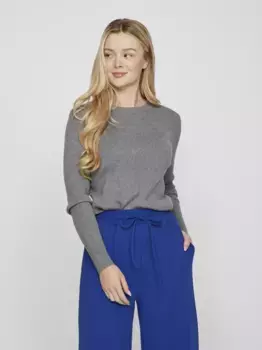Свитер Vila с круглым вырезом "VICOMFY O-NECK L/S KNIT TOP/SU - NOOS", серый
