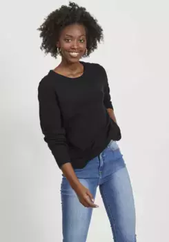Свитер Vila с круглым вырезом "VIRIL-O-PULLI", тонкой вязки, с деталями тонкой вязки, черный