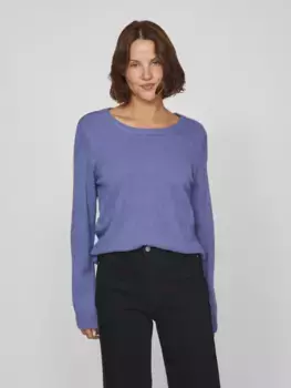 Свитер Vila с круглым вырезом "VIRIL O-NECK L/S KNIT TOP - NOOS", цвет Bijou Blue Detail:Dark Melange