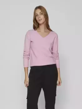 Свитер Vila с V-образным вырезом "VIRIL V-NECK L/S KNIT TOP - NOOS", цвет Pastel Lavender Detail:Light Melange