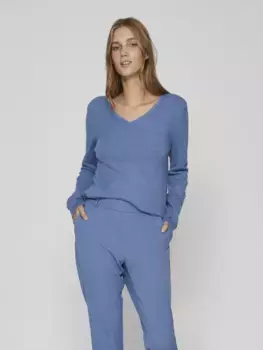 Свитер Vila с V-образным вырезом "VIRIL V-NECK L/S KNIT TOP - NOOS", цвет Coronet Blue Detail:Dark Melange