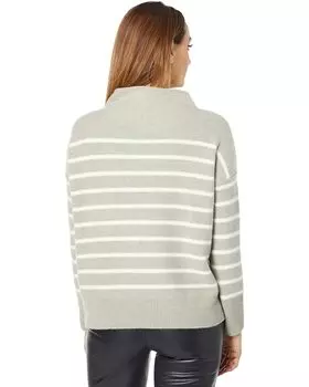 Свитер Vince Breton 100% Cashmere Stripe Boiled Funnel Neck, цвет Light Heather Sage/Off-White