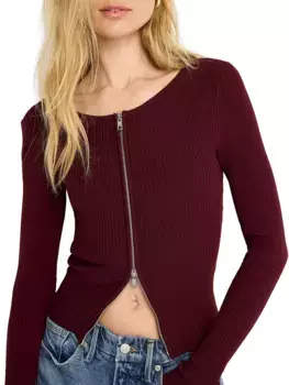 Свитер Virgo с молнией спереди в рубчик Good American, цвет Ox Blood
