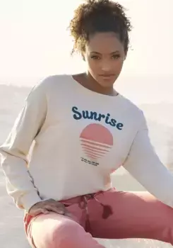 Свитер Vivance "-Пуловер", с красивым принтом спереди, одежда для дома, кремовый