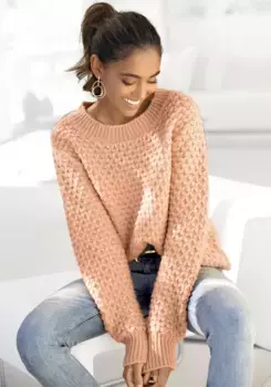 Свитер Vivance с круглым вырезом и особым узором вышивки, цвет Pfirsich
