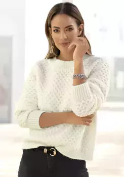 Свитер Vivance с круглым вырезом и особым узором вышивки, кремовый