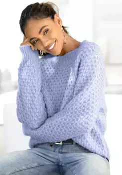 Свитер Vivance с круглым вырезом и особым узором вышивки, синий