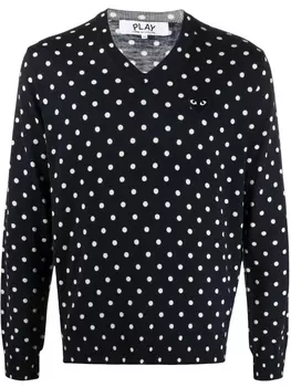 Свитер в горох с V-образным вырезом Comme Des Garons, синий