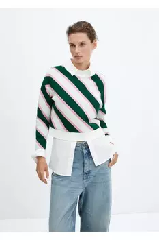 Свитер в перекрестную полоску Mango, зеленый