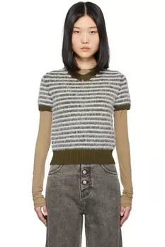 Свитер в полоску цвета хаки и белого цвета MM6 Maison Margiela