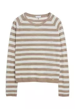Свитер, в полоску, из льна, женский CINQUE, бежевый