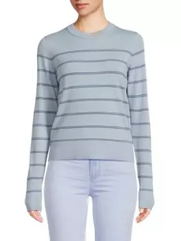 Свитер в полоску с круглым вырезом Vince, цвет Steel Blue