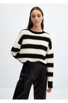 Свитер в полоску с люрексом Mango, черный